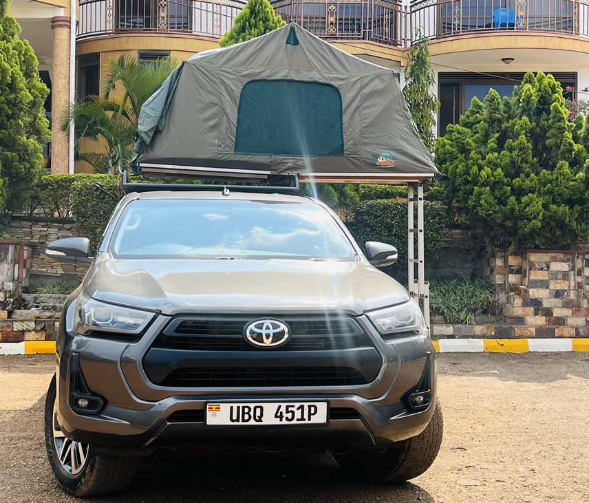hilux with a rooftop tent for rent in uganda